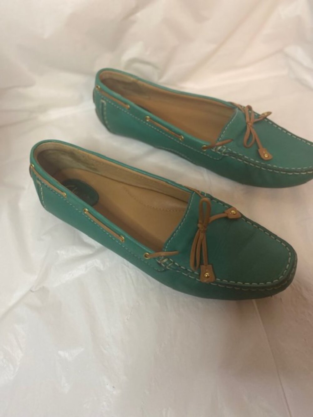 Clarks Artisan Turquoise Leather Slip On Loafers Mules, Women's Size 12M - Picture 3 of 6